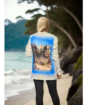 Unisex Bisiklet Yaka Uzun Kollu T-Shirt - Beyaz