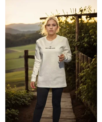 Unisex Bisiklet Yaka Uzun Kollu Thirt  Beyaz