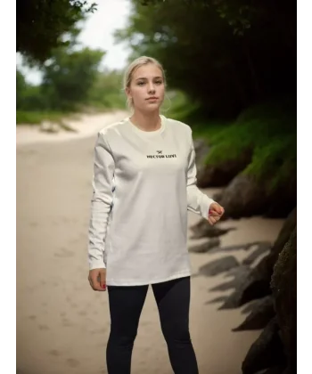 Unisex Bisiklet Yaka Uzun Kollu Thirt  Beyaz