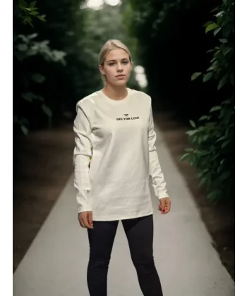 Unisex Bisiklet Yaka Uzun Kollu Thirt  Beyaz