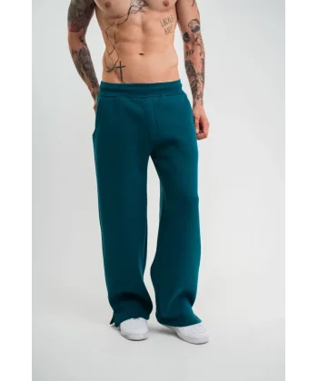 Unisex Boru Paça Baggy Eşofman Pantalon - Koyu Deniz Yeşili