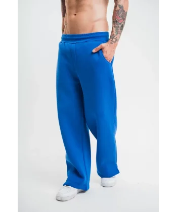 Unisex Boru Paça Baggy Eşofman Pantalon - Mavi