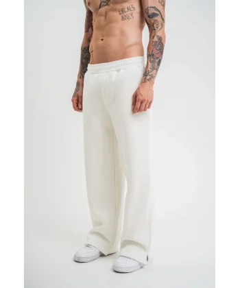 Unisex Boru Paça Baggy Eşofman Pantolon - Beyaz
