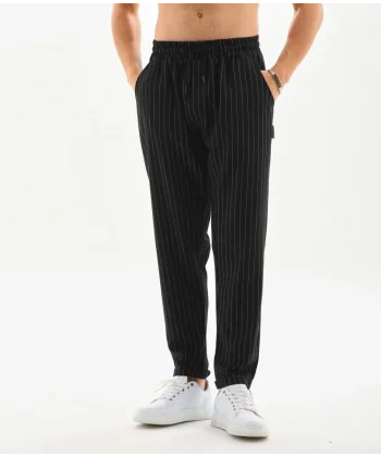 Unisex Çizgili Eşofman Altı - Siyah