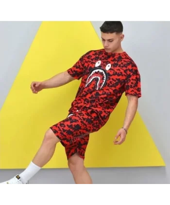 Unisex Dijital Baskılı Şortlu Takım - Kırmızı