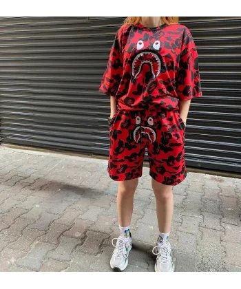 Unisex Dijital Baskılı Şortlu Takım - Kırmızı