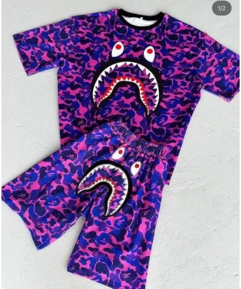 Unisex Dijital Baskılı Şortlu Takım - Mor