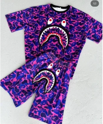 Unisex Dijital Baskılı Şortlu Takım - Mor