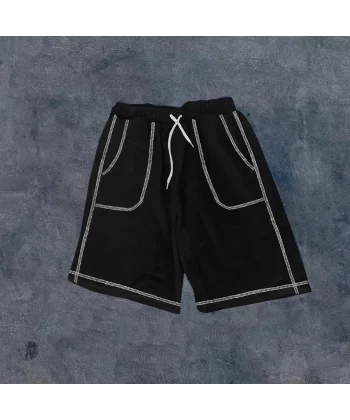 Unisex Dikişli Cepli Oversize Şort - Siyah