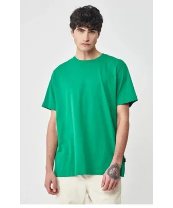 Unisex Düz Biskilet Yaka Oversize T-shirt - Yeşil