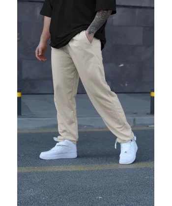 Unisex İki İplik Eşofman Altı - Bej