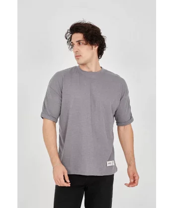 Unisex Jakar Kumaş Rahat Kol T-Shirt - Gri