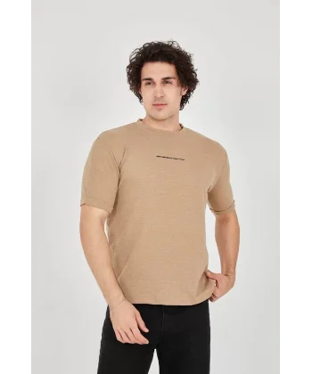 Unisex Jakar Kumaş Slim Fit T-Shirt - Kahverengi