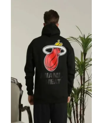 Unisex Kapşonlu Baskılı Sweetshirt - Siyah