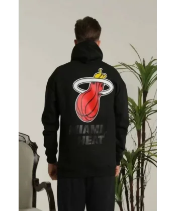 Unisex Kapşonlu Baskılı Sweetshirt - Siyah