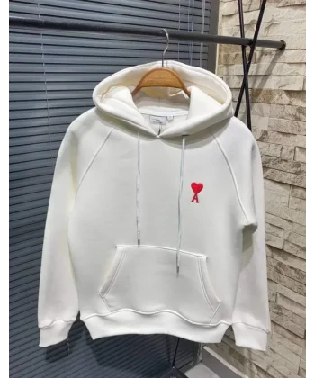 Unisex Kapşonlu Baskılı weetshirt  Beyaz