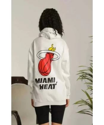 Unisex Kapşonlu Baskılı weetshirt  Beyaz