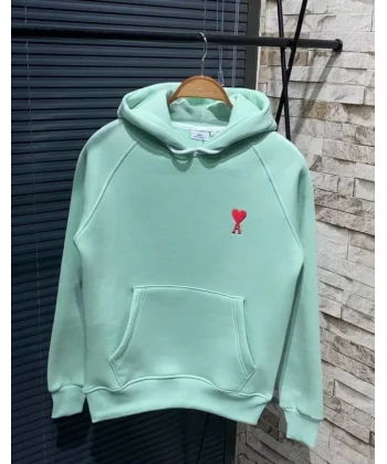 Unisex Kapşonlu Baskılı weetshirt  int Yeşili