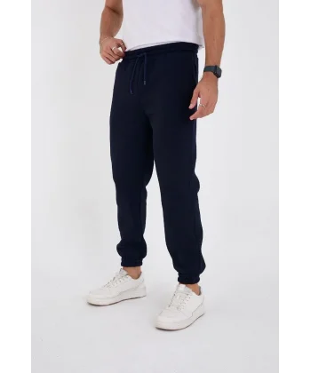 Unisex Kışlık Üç İplik Lastikli Eşofman Pantolon - Lacivert