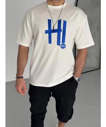 Unisex Nakış İşlemeli T-Shirt - Beyaz