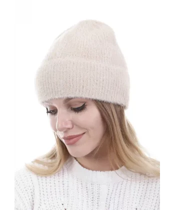 Unisex Tam Kalıp İnce Sakallı Triko Bere - Bej