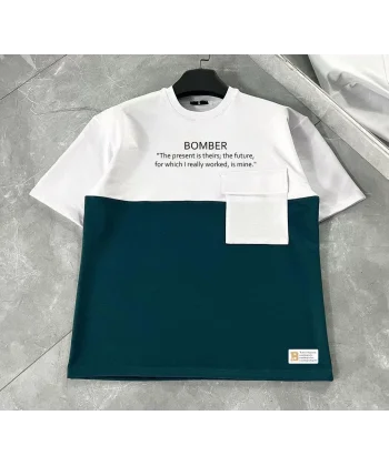 Unisex Torba Cep Detaylı  Parçalı T-Shirt - Lacivert