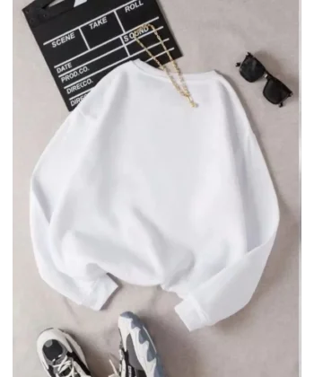 Unisex Üç İplik Biskilet Yaka SweatShirt - Beyaz