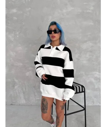 Unisex Üç İplik Parçalı Yakalı weathirt  iyah