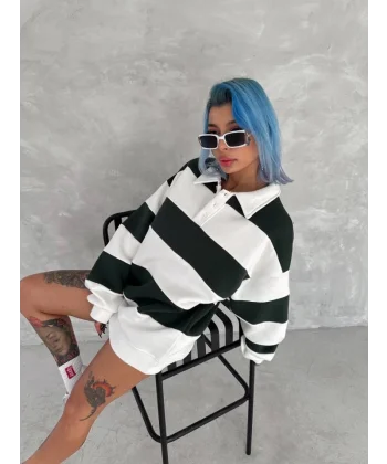 Unisex Üç İplik Parçalı Yakalı weathirt  Yeşil