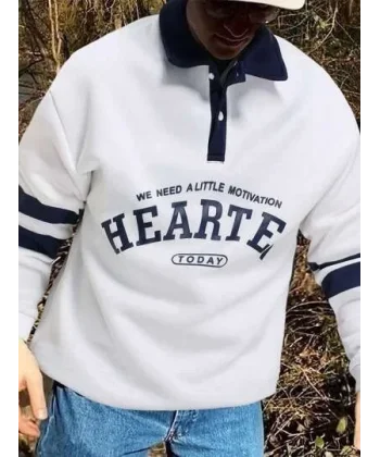 Unisex Üç İplik Yakalı SweatShirt - Beyaz