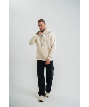 Unisex Uzun Kol Bisiklet Yaka Yıkamalı SweatShirt - Krem