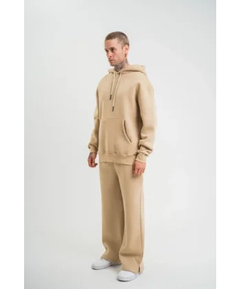 Unisex Uzun Kol Kapşonlu Eşofman Takım - Bej