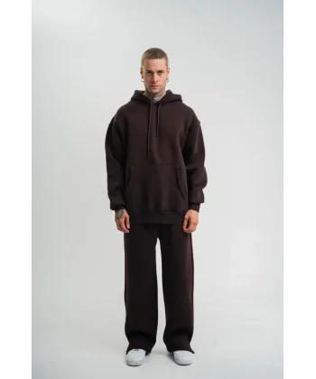 Unisex Uzun Kol Kapşonlu Eşofman Takım - Kahve