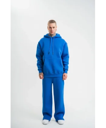 Unisex Uzun Kol Kapşonlu Eşofman Takım - Mavi