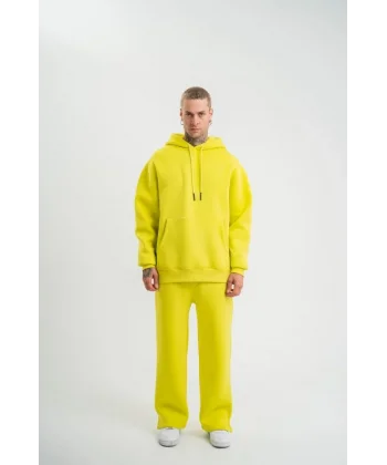 Unisex Uzun Kol Kapşonlu Eşofman Takım - Sarı