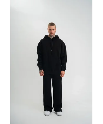 Unisex Uzun Kol Kapşonlu Eşofman Takım - Siyah