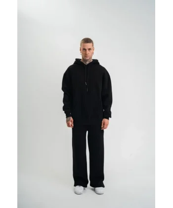 Unisex Uzun Kol Kapşonlu Eşofman Takım - Siyah