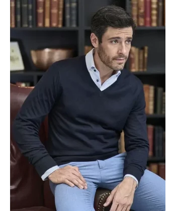 Unisex Uzun Kol V Yaka Triko Kazak - Lacivert