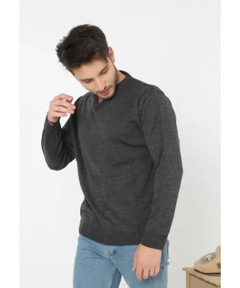 Unisex V Yaka Triko Kazak - Antrasit