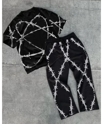 Unisex Yıldırım Baskılı Eşofman Takımı  iyah