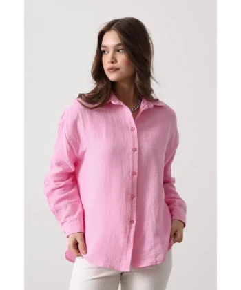 üslin Uzun Kol Gömlek  Şeker Pembe