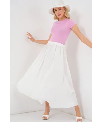 Uzun Ayrobin Etek 8050 - Beyaz