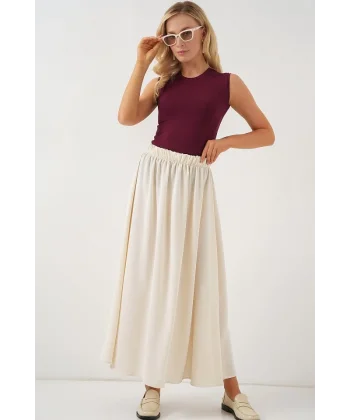Uzun Ayrobin Etek 8050 - Krem
