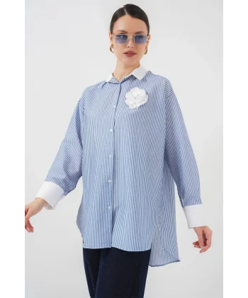 Uzun Çizgili Gömlek 5962 - Mavi