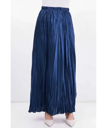 Uzun Kırışık Etek 8034 - D.Lacivert