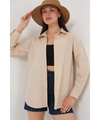 Uzun Kol Basic Gömlek 20279 - Bej