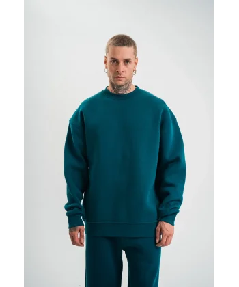 Uzun Kol Bisiklet Yaka Basic SweatShirt - Koyu Deniz Yeşili
