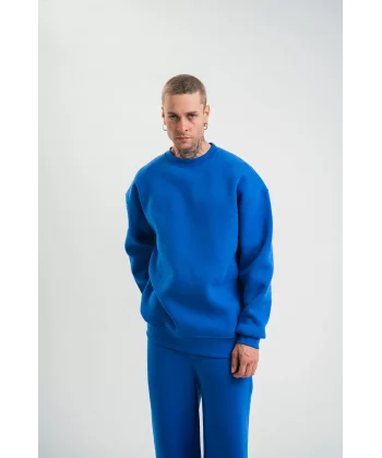 Uzun Kol Bisiklet Yaka Basic SweatShirt - Mavi