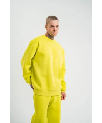 Uzun Kol Bisiklet Yaka Basic SweatShirt - Sarı