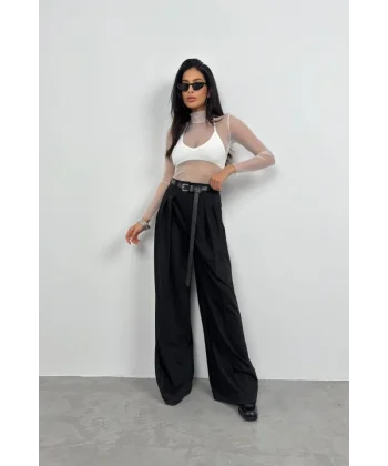 Uzun Kol Boyunlu Tül Bluz